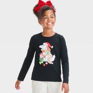 Girls' Long Sleeve 'Dog Presents' Graphic T-Shirt - Cat & Jack Black S